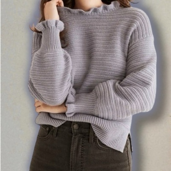 Madewell ‘Ruffle Neck Pullover Sweater’ in Cotton Merino Wool in Dusk Periwinkle - Picture 1 of 16